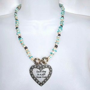 FAF Necklace Religious Pewter Pendant Sea Shell Beach Silvertone Accents 18"